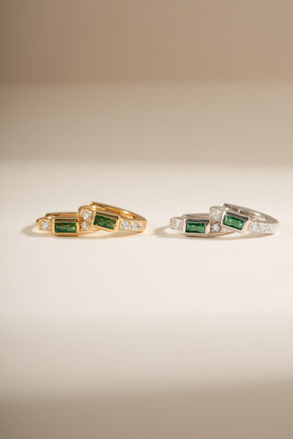 Emerald Baguette Huggie Earrings