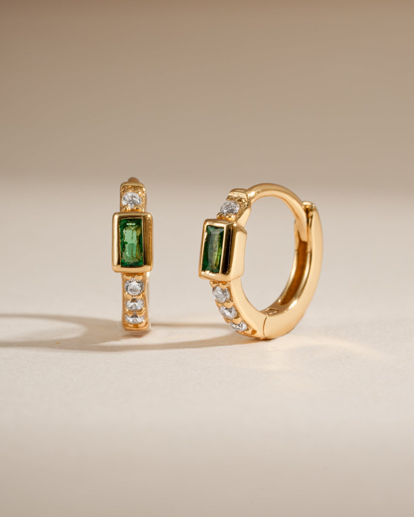 Emerald Baguette Huggie Earrings