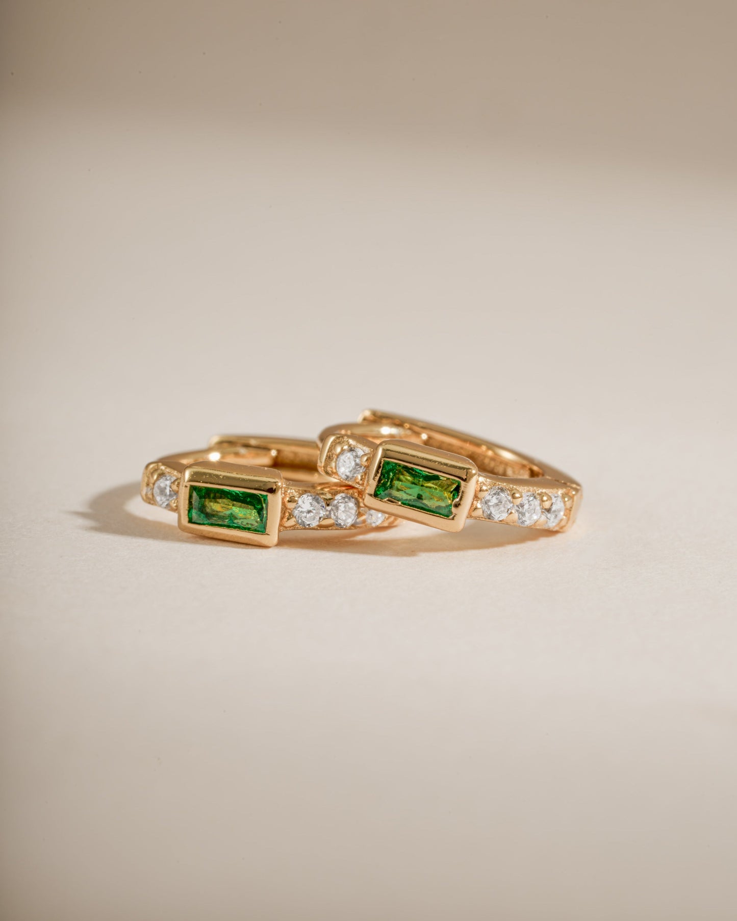 Emerald Baguette Huggie Earrings