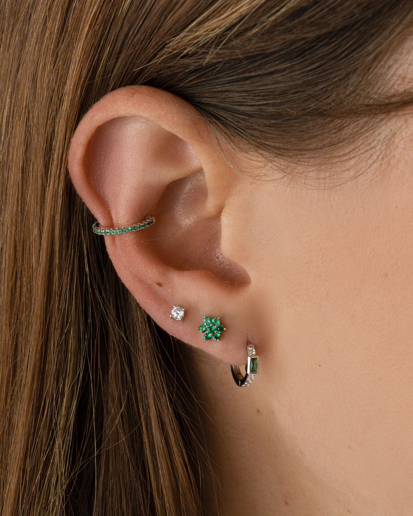 Emerald Baguette Huggie Earrings