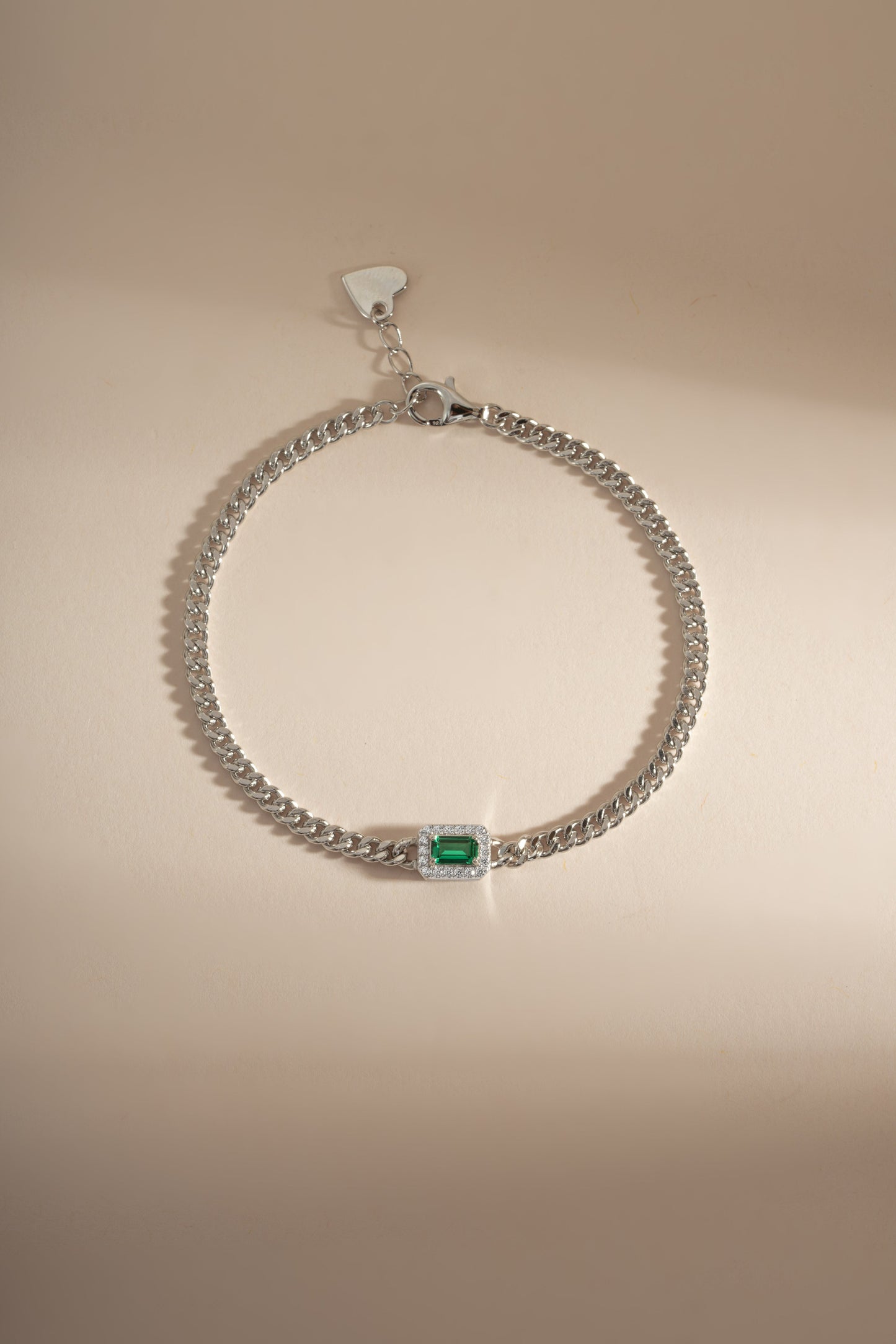 Emerald-Cut Emerald Bracelet with Diamond Halo