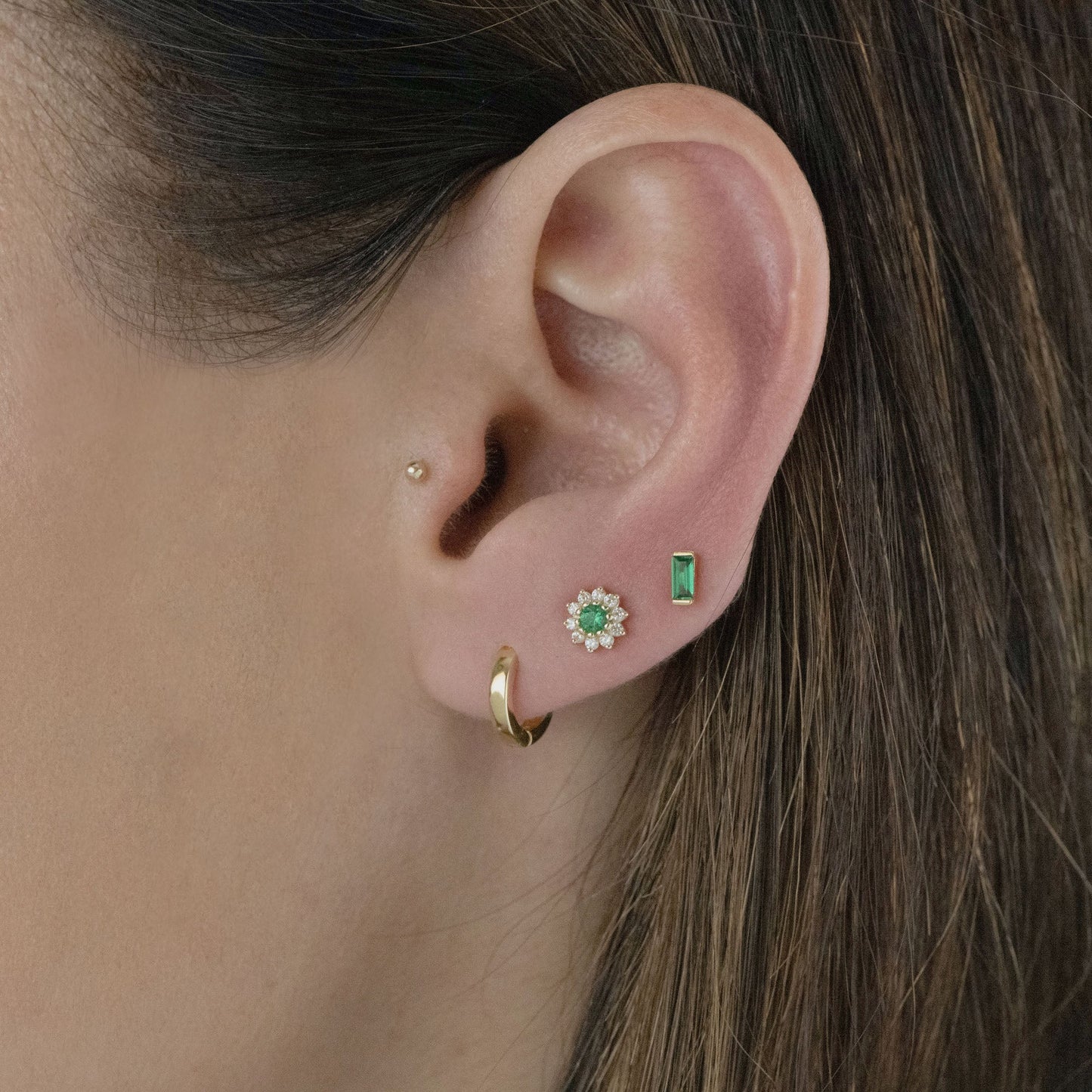 Emerald Dainty Flower Studs
