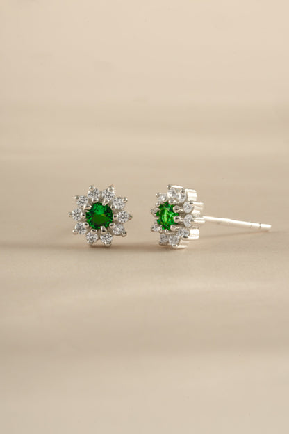 Emerald Dainty Flower Studs