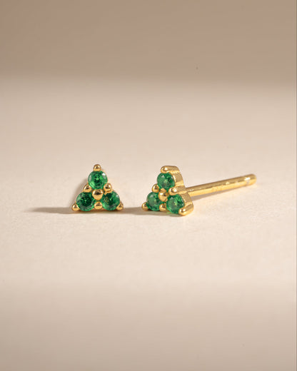 Tiny Emerald 3 Stone Studs