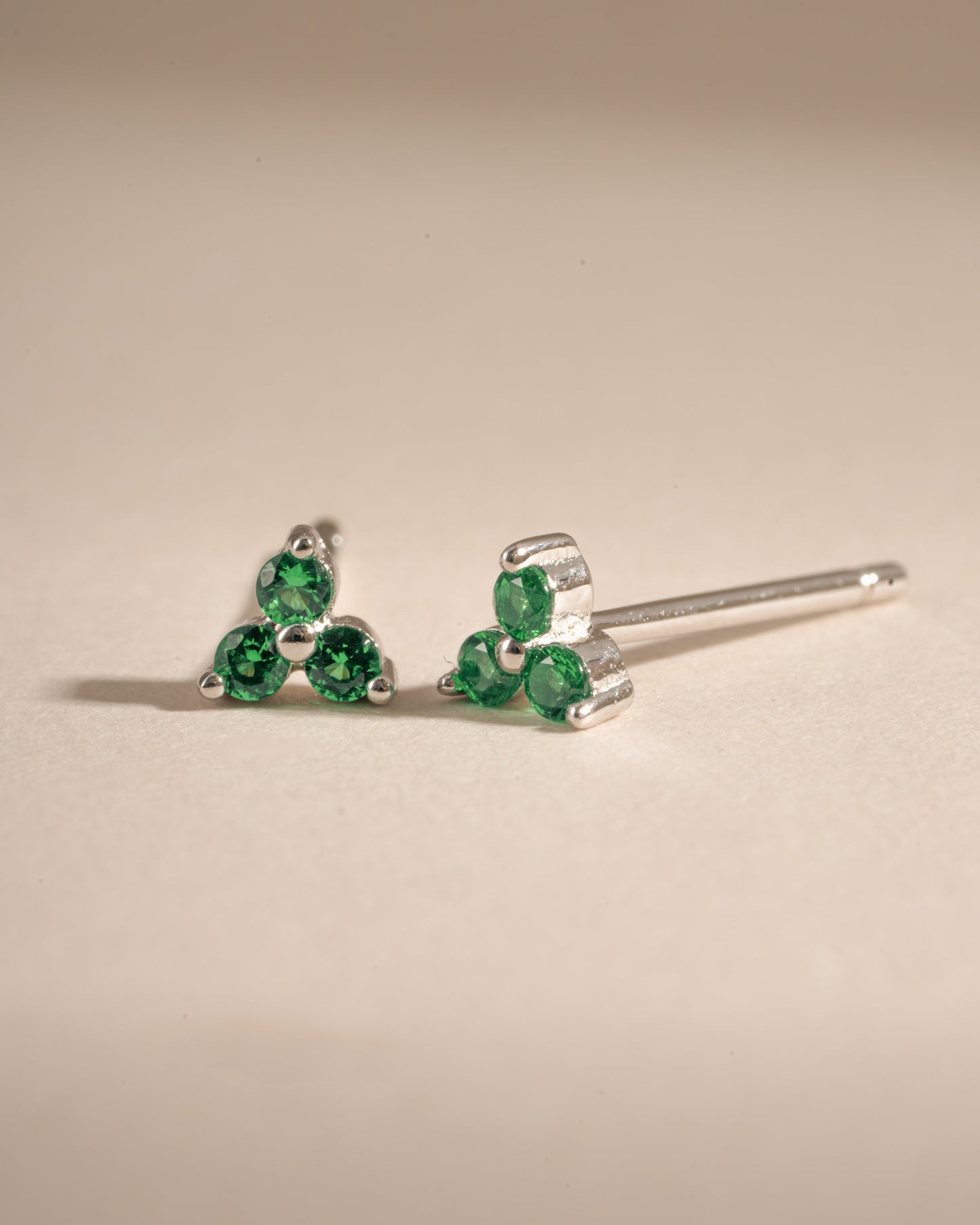 Tiny Emerald 3 Stone Studs