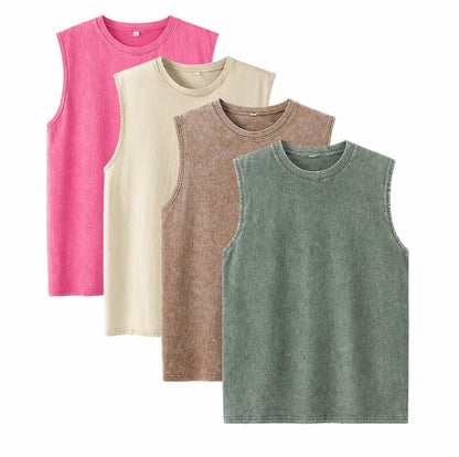 ‚ö° Hot Sales  üî• 4-Pack Men's Washed Sleeveless Vest ‚Äì Heavyweight Cotton, Acid Wash, Oversized Gym & Streetwear
