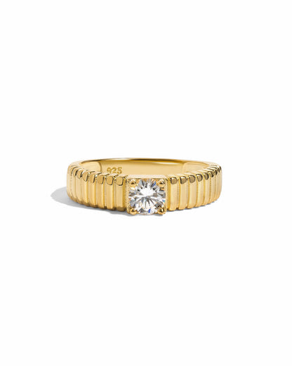 Fluted Solitaire CZ Ring