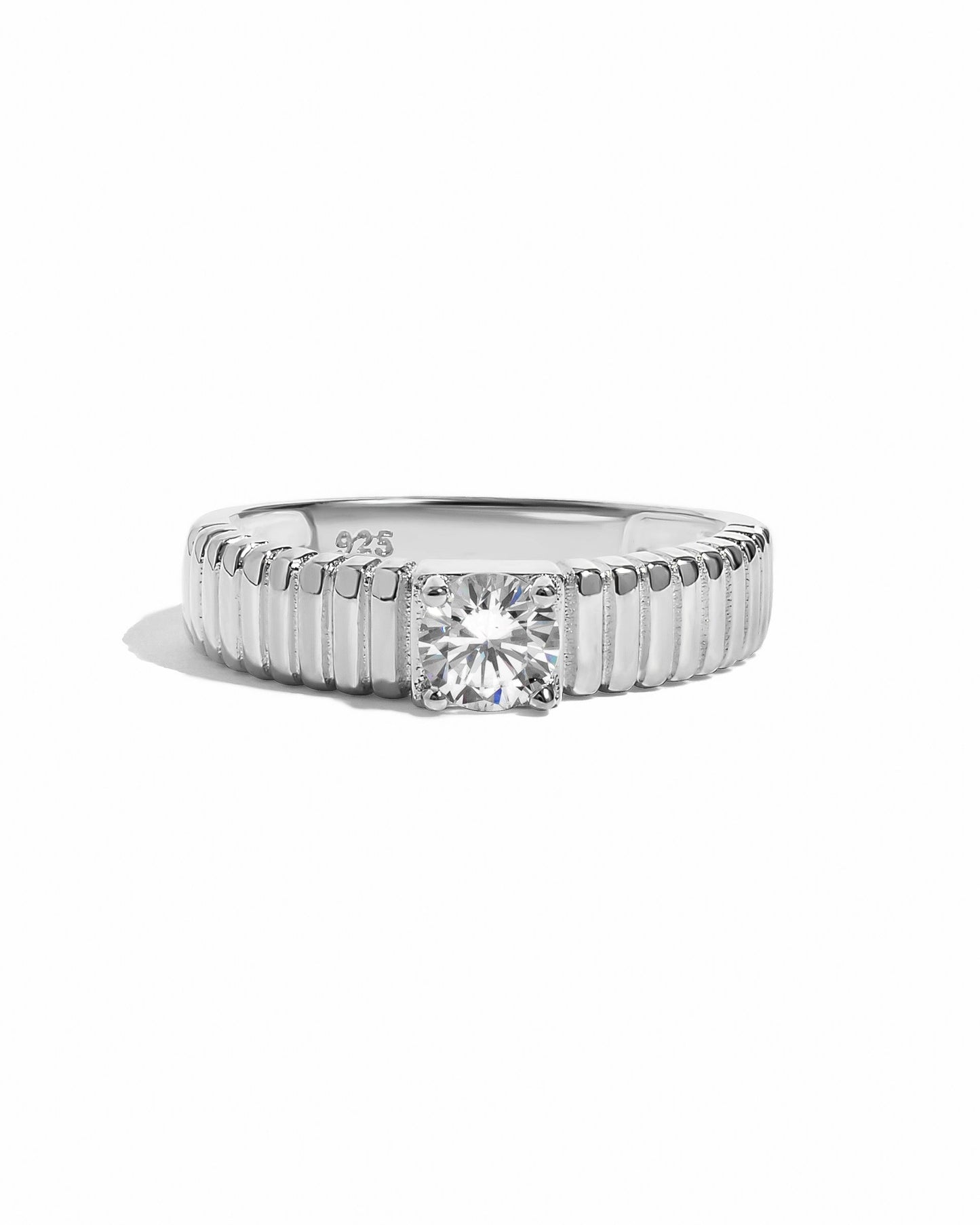 Fluted Solitaire CZ Ring
