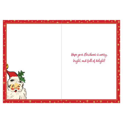 Christmas card with Santa Claus illustration and festive border