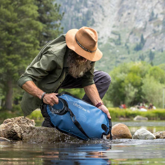 Lifestraw Peak Series Gravity Filter System, 5L - being filled with water from river