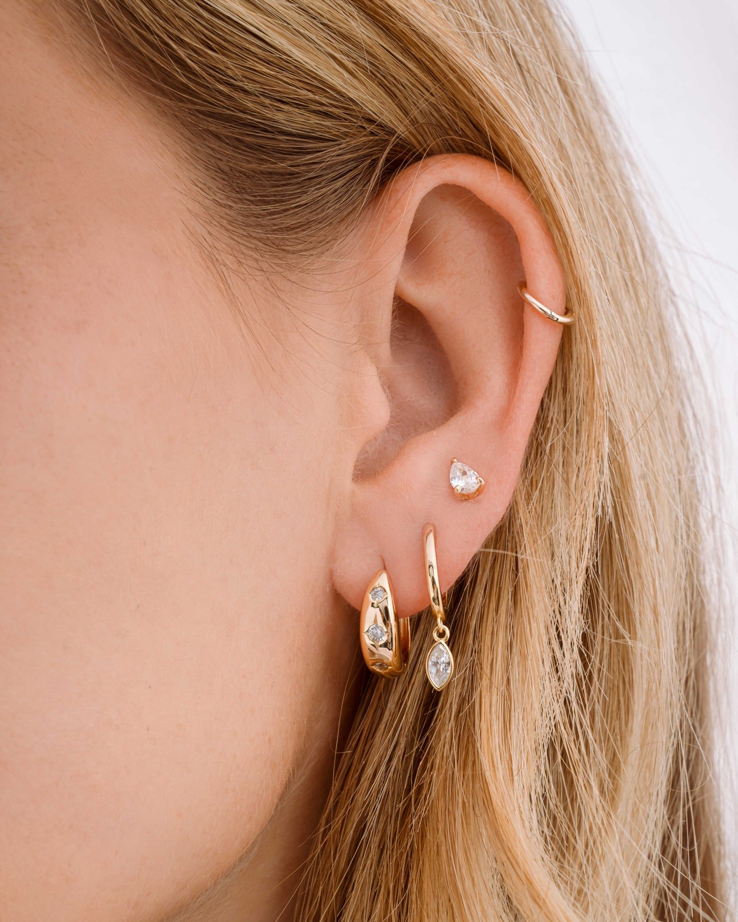 Marquise Bezel Drop Huggies