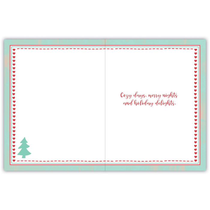 Holiday card with Christmas tree and text on a white background