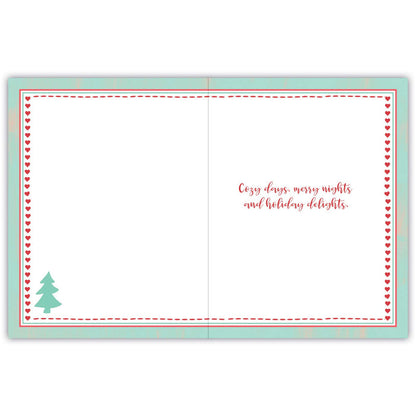Holiday card with Christmas tree and text on a white background