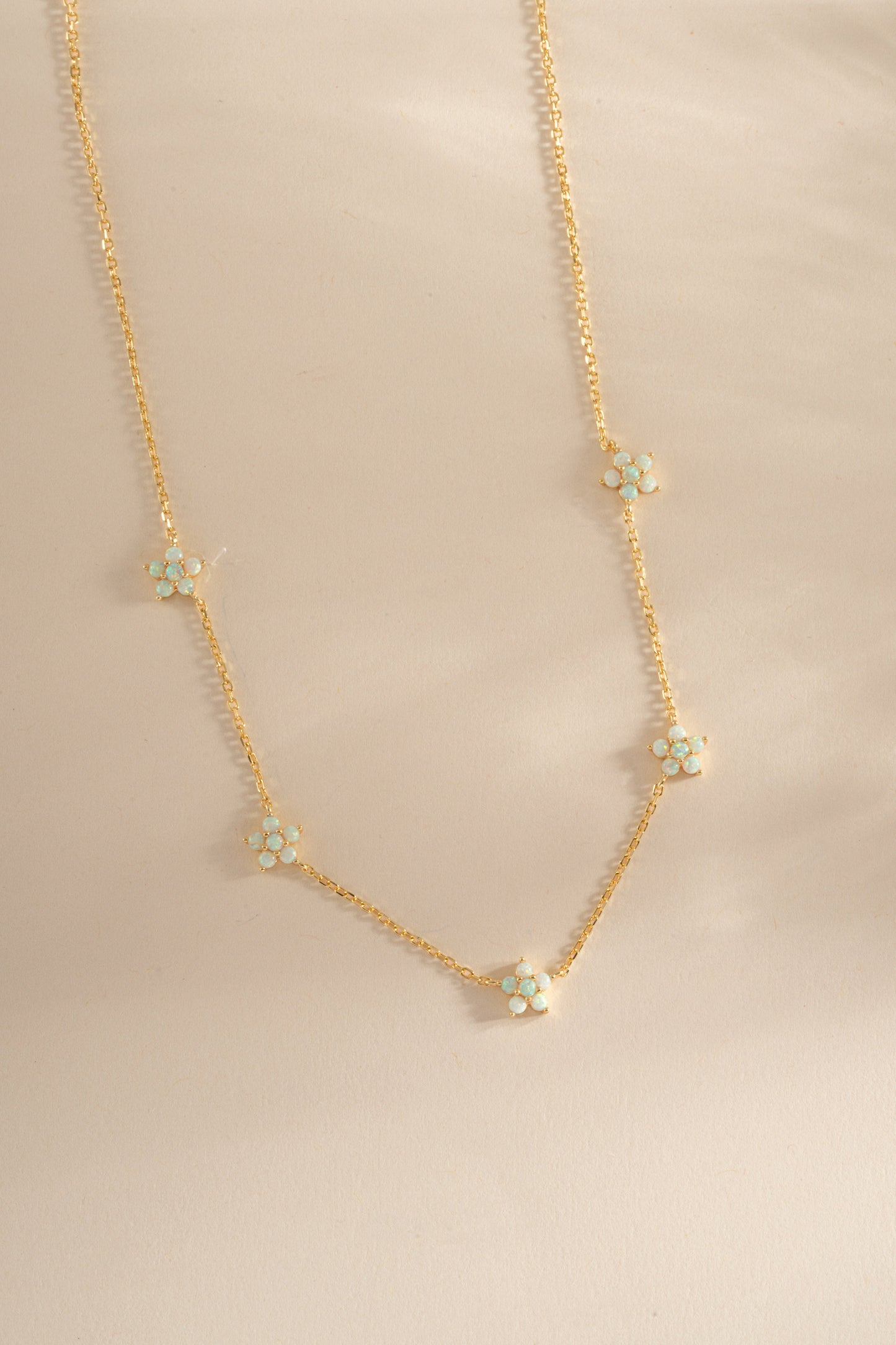 Opal Flower Charm Necklace