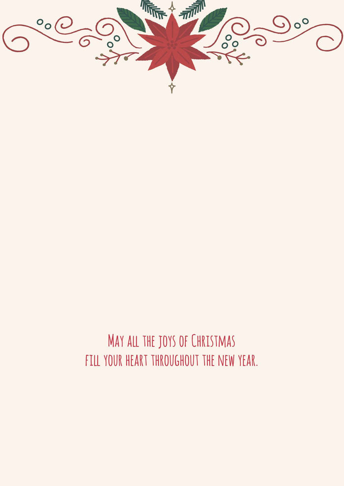 Christmas card with decorative elements and text on a white background