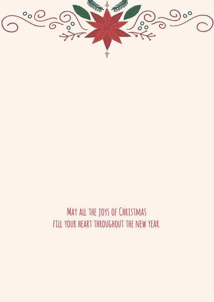Christmas card with decorative elements and text on a white background