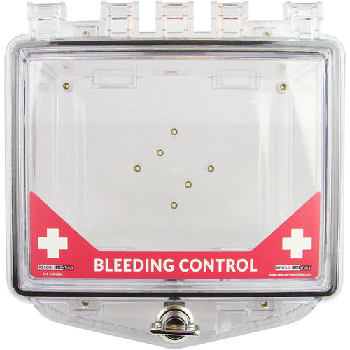 Wall Mount Cabinet for Bleeding Control Kits shown empty