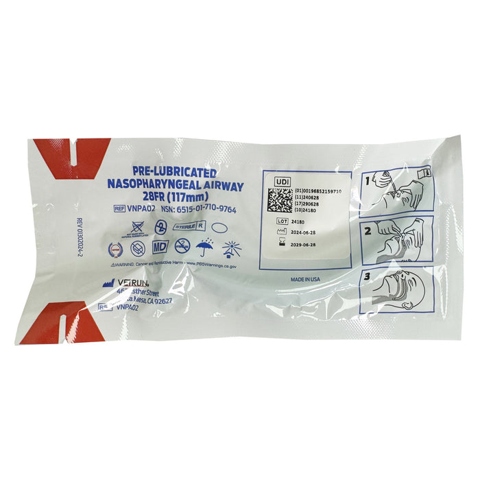 Pre-Lubricated French Nasopharyngeal Airway, 28F, front of package