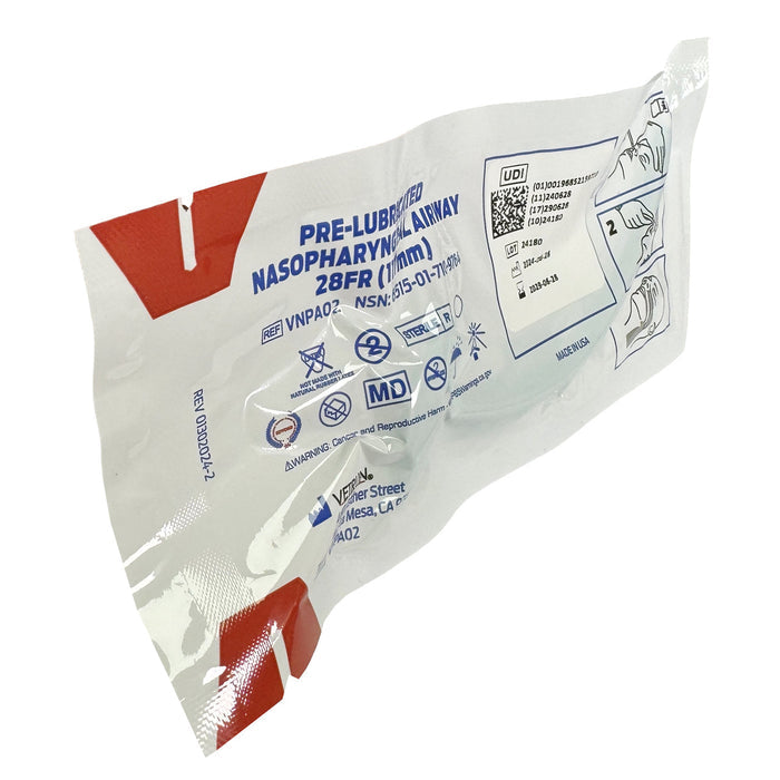 Pre-Lubricated French Nasopharyngeal Airway, 28F, front of package