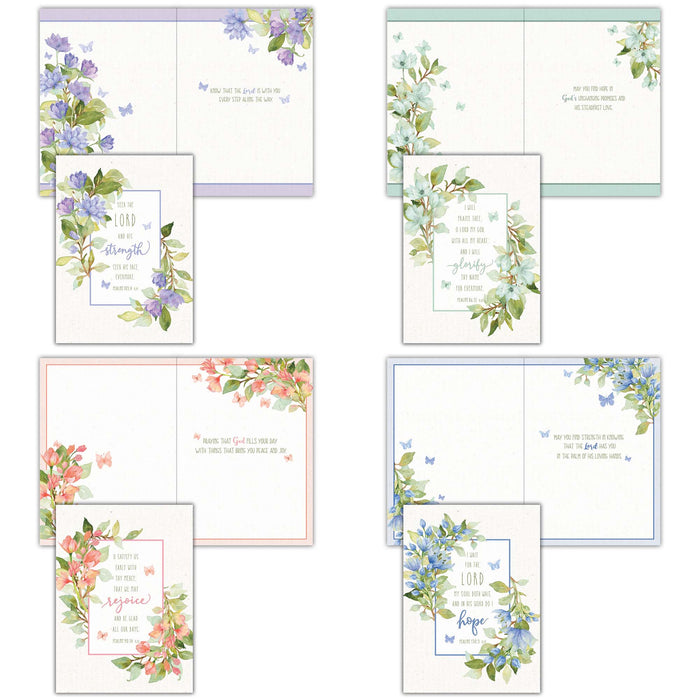Set of floral cards with inspirational messages on a white background