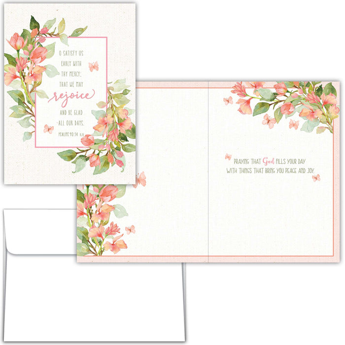 Floral card with text and matching envelope on a white background