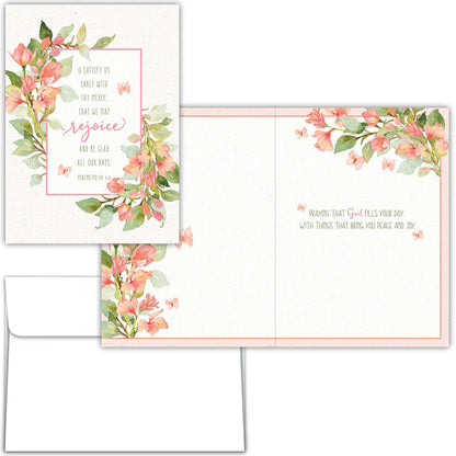 Floral card with text and matching envelope on a white background