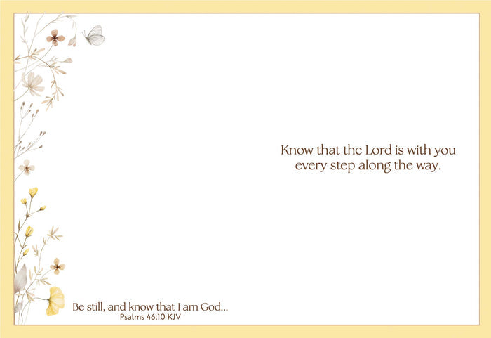 Motivational card with floral design and inspirational quote on a white background