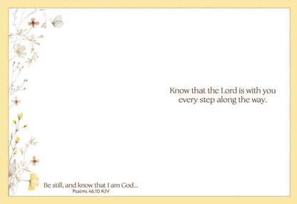 Motivational card with floral design and inspirational quote on a white background