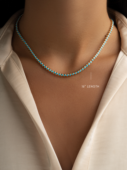 Round Turquoise Tennis Necklace