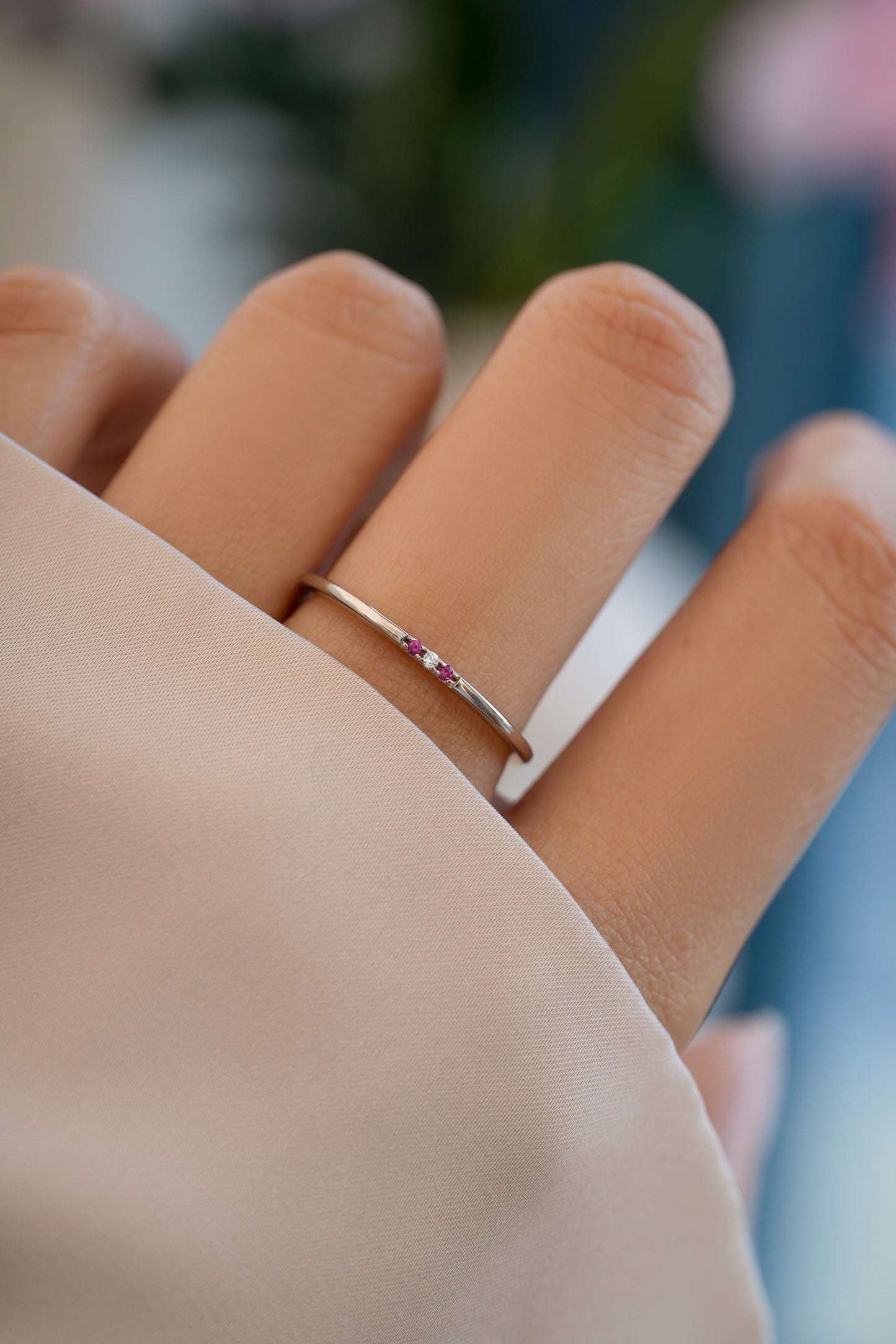 Ruby 3 Stone Diamond Ring