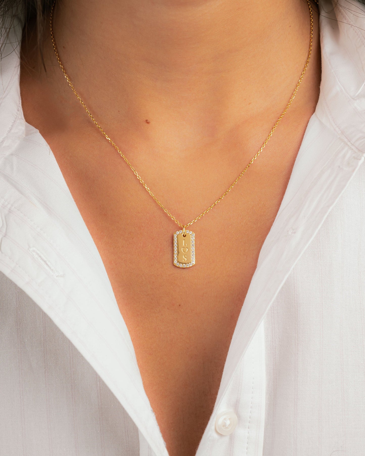 Custom Pavé Tag Necklace