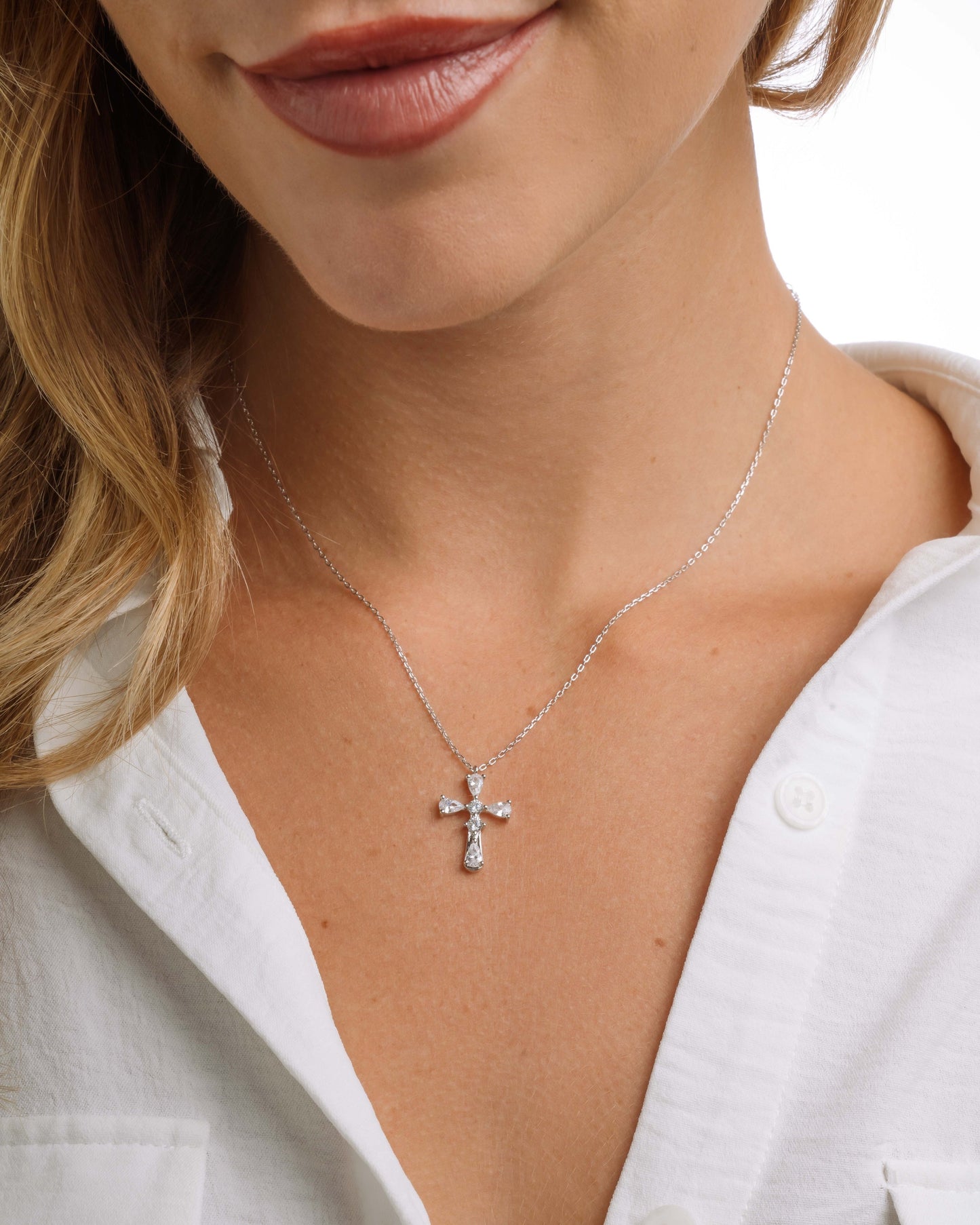 Pear Cut Cross Necklace