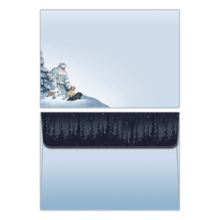 Greeting card with a snowy scene and envelope on a white background