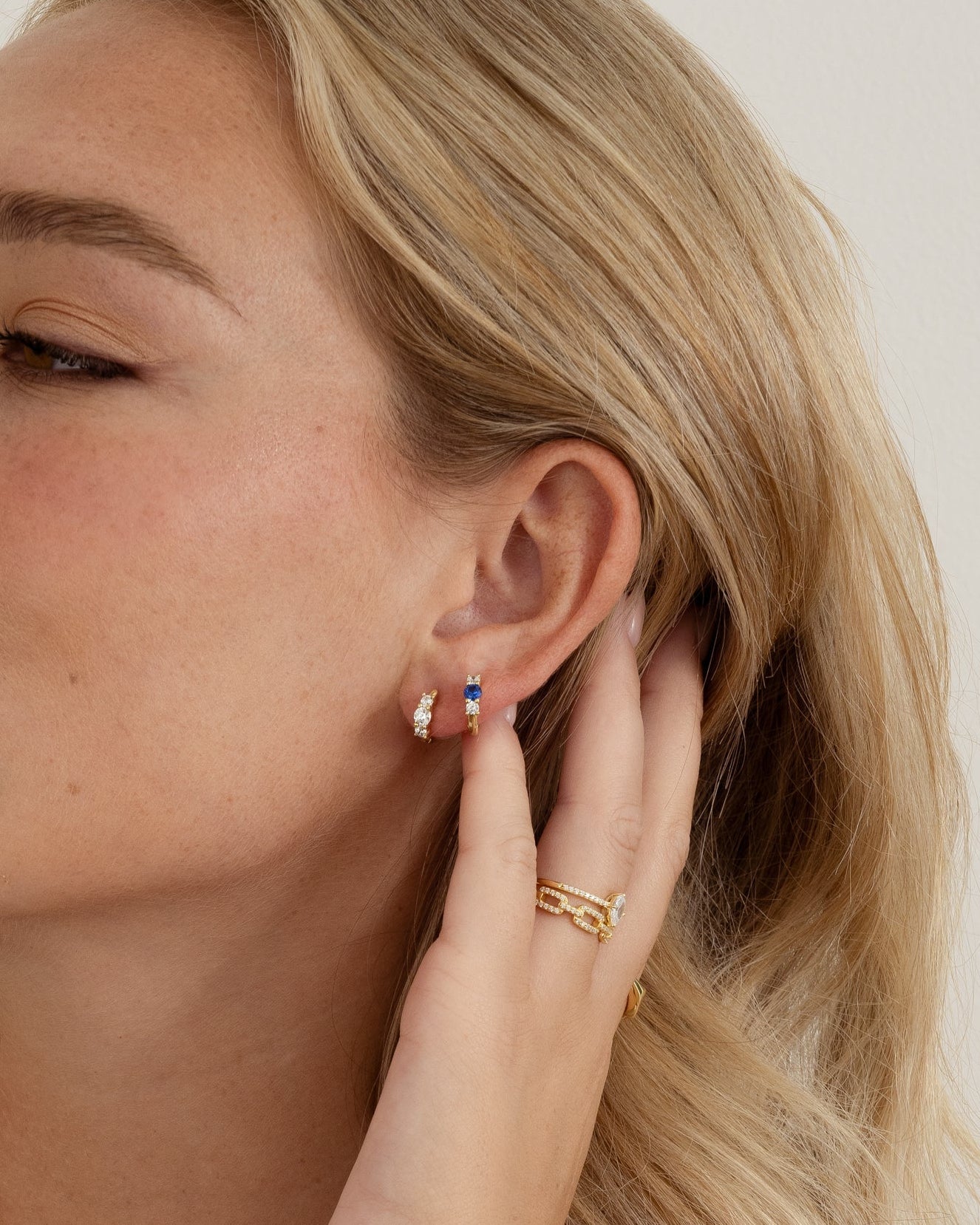 Sapphire Three Stone Huggie Hoops