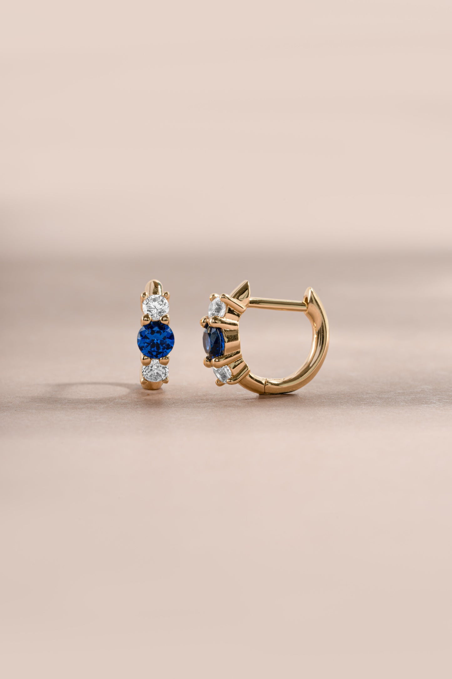 Sapphire Three Stone Huggie Hoops