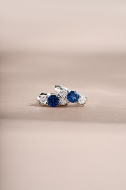 Sapphire Three Stone Huggie Hoops