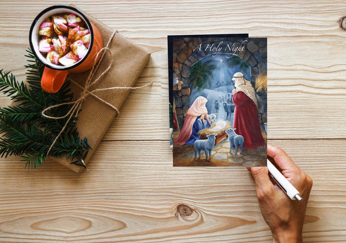 Shared Blessings | Born is the King Boxed Christian Christmas Cards, 18 Count
