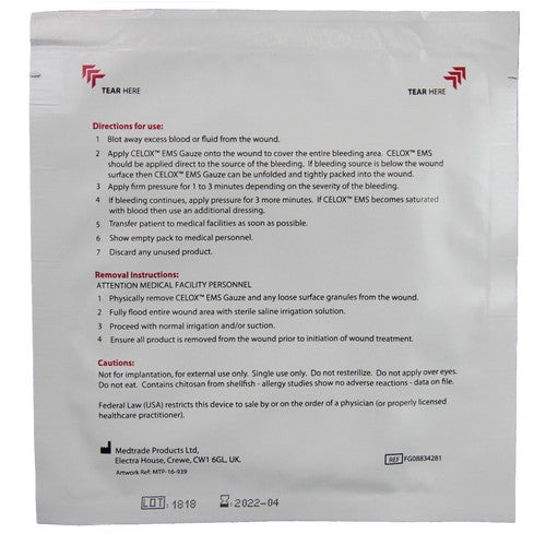 Celox 8" x 8", packaged (back)