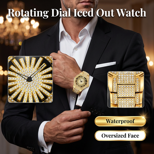 Men's Iced-Out Watch with Rotating Dial ‚Äì Sparkling Crystals, Precise Quartz & Butterfly Clasp