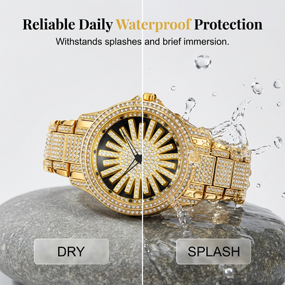 Men's Iced-Out Watch with Rotating Dial ‚Äì Sparkling Crystals, Precise Quartz & Butterfly Clasp