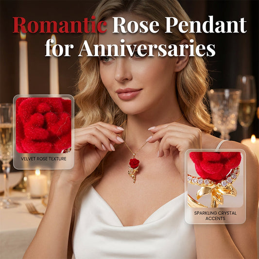 ‚ú® Elegant Red Rose Pendant Necklace ‚Äì Velvet Bloom, Crystal Accents, Gold-Tone ‚ú®
