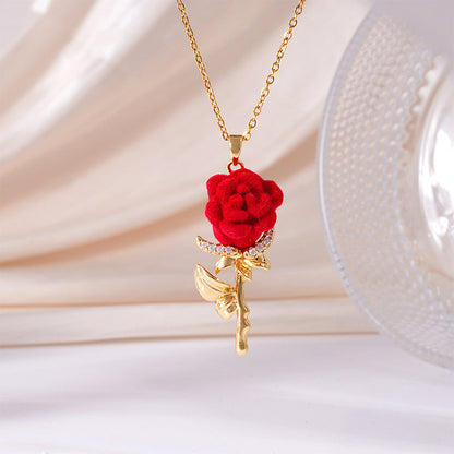 ‚ú® Elegant Red Rose Pendant Necklace ‚Äì Velvet Bloom, Crystal Accents, Gold-Tone ‚ú®