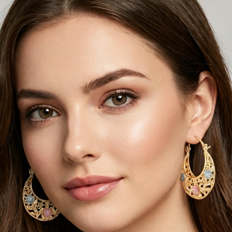 üì¢üì¢30% OFF !! ‚è∞ Gold-Plated Crescent Hoop Earrings with Enamel Flowers