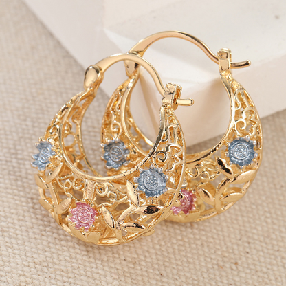 üì¢üì¢30% OFF !! ‚è∞ Gold-Plated Crescent Hoop Earrings with Enamel Flowers