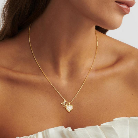 üíéüí• Heart Shaped Letters Micro Pave Chain Necklace ‚Äì Initial Pendant, Titanium Steel, Adjustable ‚ú®