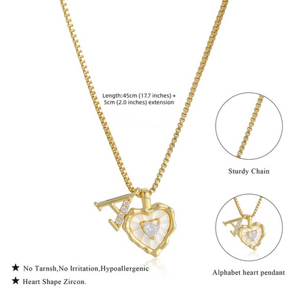 üíéüí• Heart Shaped Letters Micro Pave Chain Necklace ‚Äì Initial Pendant, Titanium Steel, Adjustable ‚ú®