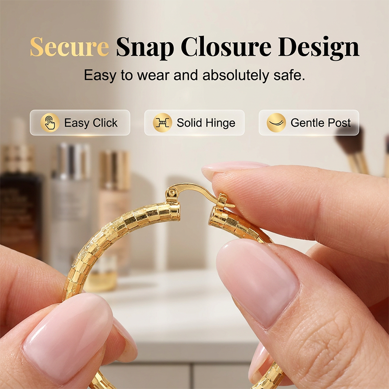 üéâ BUY 1 GET 1 FREE üéÅ Women's Minimalist Textured Hoop Earrings ‚Äì Diamond-Cut, Snap Closure, Everyday Glow ‚ú®