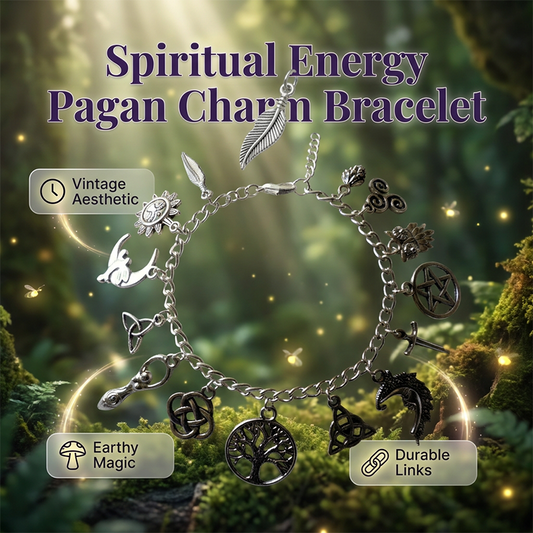 üìø LIMITED-TIME 30% OFF! ‚ú® Vintage Pagan Charm Bracelet ‚Äì Spiritual Symbols, Antique Silver, Bohemian Style üåô