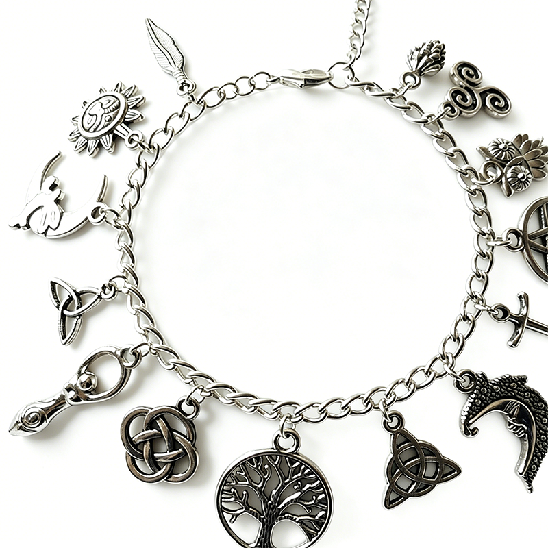 üìø LIMITED-TIME 30% OFF! ‚ú® Vintage Pagan Charm Bracelet ‚Äì Spiritual Symbols, Antique Silver, Bohemian Style üåô