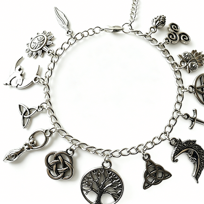 üìø LIMITED-TIME 30% OFF! ‚ú® Vintage Pagan Charm Bracelet ‚Äì Spiritual Symbols, Antique Silver, Bohemian Style üåô